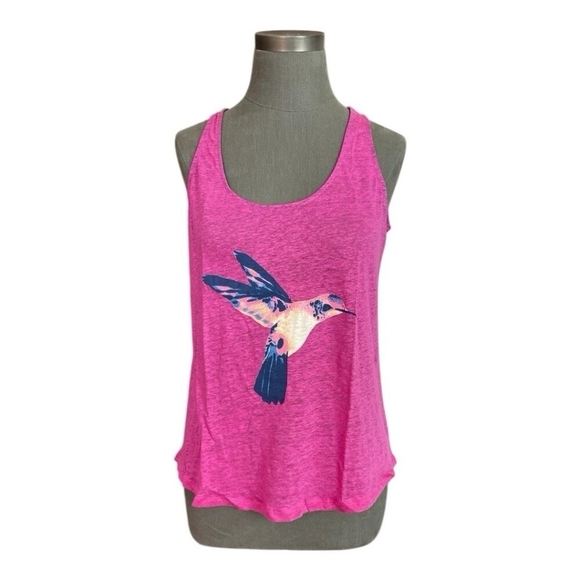 JCP Pink Hummingbird Racerback Tank Top Womens Linen Top Size Large NWT - Picture 2 of 6